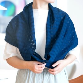 日除け＆冷房対策　藍染夏のOrganic Cotton シャドーチェックスヌードの画像