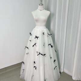 美品！オーバースカート スカート リボン ストレッチ オフホワイト ロング 花嫁/ウェディングドレスの画像