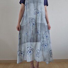 着物リメイク　手作り　鉄媒染　手ぬぐい　　ジャンパースカートの画像
