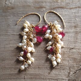 淡水パールとルビーピアス　14kgf　Ruby
