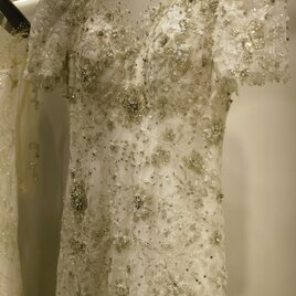 ウェディングドレス 韓国風ドレス 半袖 3D立体レース刺繍 スレンダーライン 花嫁/結婚式の画像