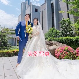 実例写真！ウェディングドレス 韓国風ドレス 半袖 プリンセスライン 華やかなトレーン 結婚式の画像