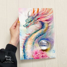 A4 ポスター 虹龍と宝玉 水晶 スピリチュアル 開運 龍 龍神 水彩画 イラスト アートの画像