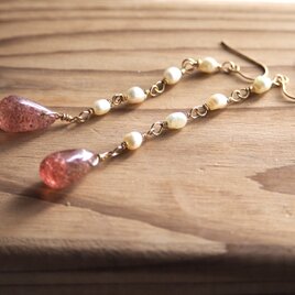 ストロベリークォーツピアス　14kgf　Strawberry Quartzの画像