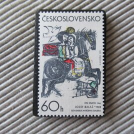 チェコスロバキア　切手ブローチ　9746の画像