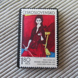 チェコスロバキア　切手ブローチ　9748の画像