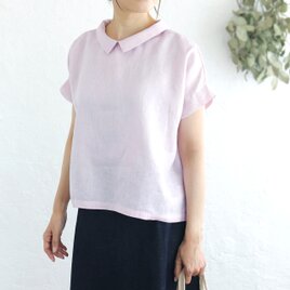 リネン 小さな襟のプルオーバーブラウス （ピンク）TP23の画像