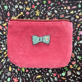 刺繍のファスナーポーチ☆リボンの画像