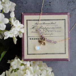 【iichi限定】天然石のネックレス ■ ゴールド色 すみれ ■ レインボームーンストーン　アメジスト