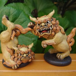 戯れ★シーサー(墨入れ✕全体釉薬)