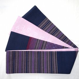 刺繍織りコットンと、タイシルクピンク紫半幅帯　HAN1614