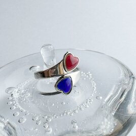 ツインハート【Blue&Red】　七宝焼リング 指輪 純銀胎七宝の画像
