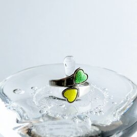 ツインハート【Green＆Yellow】　七宝焼リング 指輪 純銀胎七宝の画像