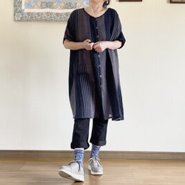 ロングカーディガン　「ネイビーグレー　ストライプ」の画像