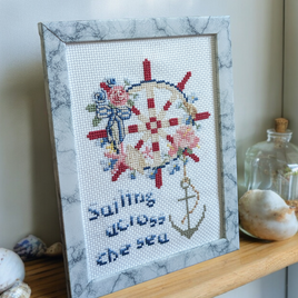 刺繍キット　海渡る船のリースの画像