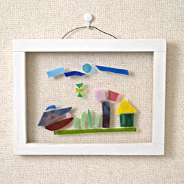 ワニのいるガラス絵の画像