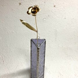 『何処かに咲く花”』 ラベンダー壁掛け一輪挿し  真鍮フラワー•ステンドグラスの画像