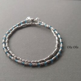 ロンドンブルートパーズ×カレンシルバーの２連ブレスレットの画像