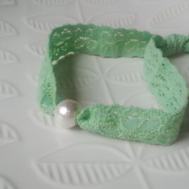 レースリボンのヘアゴム（グリーン）