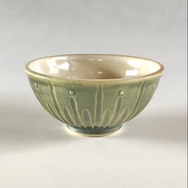 しのぎ手緑釉茶碗の画像