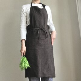 ベルギーリネンの魅力を纏う - ワークエプロン　ベルギーリネン２５番手　ダークブラウンの画像
