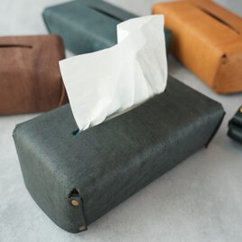 【送料無料】栃木レザーの床革ティッシュケース　黒革　一枚革　※外箱が無いティッシュ専用の画像
