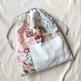 リバティきんちゃく パッチワークの画像