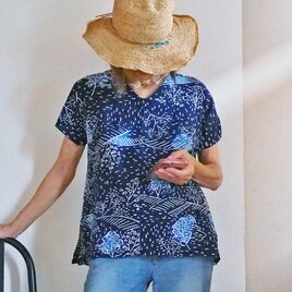 涼しい！ 里山雨だれ模様 Vネック半袖トップス-浴衣からの画像