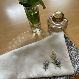 リバティくるみボタン飾りのハンドタオルの画像