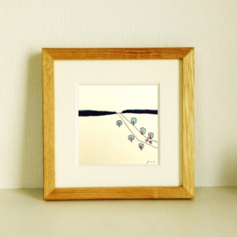 原画「一本道」　※木製額縁入り （18×18㎝フレーム）