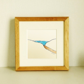 原画「海へ続く道」※木製額縁入り　(18×18㎝フレーム）　風景画・絵画・水彩