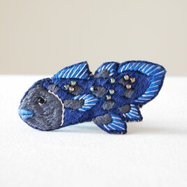古代魚　シーラカンス　刺繍ブローチ　【受注製作】の画像