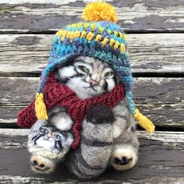 ⭐️冬支度させました⛄️松山庭園美術館「猫ねこ展審査員特別賞受賞作品」可愛い仏頂面羊毛マヌルネコ猫ワッペンショルダーバッグ付きの画像