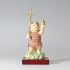 木彫り　毘沙門天猫（四天王多聞天）　猫仏2202の画像