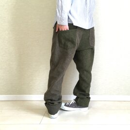 ちょいゆるパンツ021 / 綿ツイードBrownとグリーンの画像