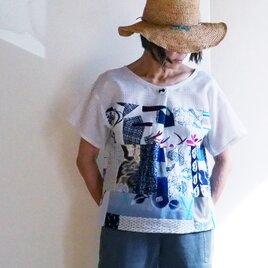 Tシャツ感覚で涼しい！世界に一枚だけのパッチワークブラウス--浴衣（古布）からの画像