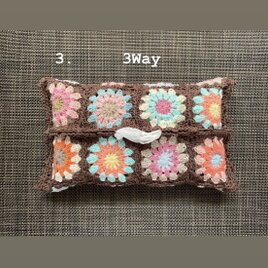 B☘️3☘️ティッシュカバー　マルチカバー　ドイリー　3Way ハンドメイド手編み　モチーフの画像