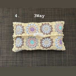 B☘️4☘️ティッシュカバー　マルチカバー　ドイリー　3Way ハンドメイド手編み　モチーフの画像