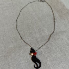 ヴィンテージおしゃまネコ　ネックレス（ブラック）の画像