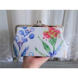 ◆涼しげ水中花のがま口ポーチ*花柄の画像