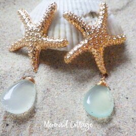 Mermaid Starfish Earring☆大粒カルセドニー☆蝶バネ大ぶりイヤリングの画像