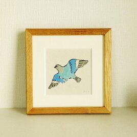 原画「青い鳥/ドローイング」※木製額縁入り（18×18㎝フレーム）