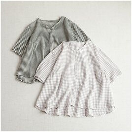no 761コットンギャザーワンピース　ブルー　チェック　半袖 IFOP016-231 ライトブルーギンガムギャザーワンピース | シロヤ