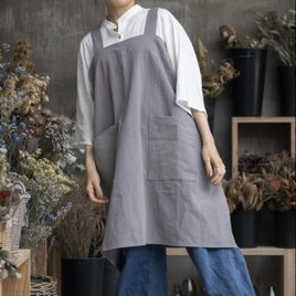 母の日【グレー】かぶるだけワイドエプロン　肩掛け　ノーアイロン バッククロス　ゆったりの画像