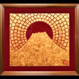 ○『西湖から陽色に染まる朝日の富士山』がんどうあつし油絵原画F4額付オレンジ山吹 | iichi  日々の暮らしを心地よくするハンドメイドやアンティークのマーケットプレイス