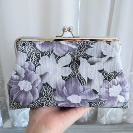 ◆高島ちぢみの和風花柄がま口ポーチ*京ちぢみ和柄日本japan伝統工芸の画像