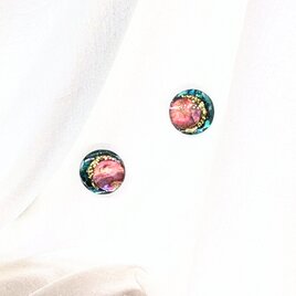 どこで買ったの⁉て言われます！ブルーと赤螺鈿金継ぎ風ラウンドピアスイヤリング1993