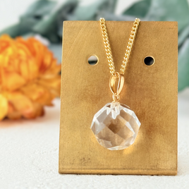 K18 11mm ブリリアントカット クォーツ/白水晶  天然石ネックレス - 光の結晶