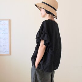 LINEN フリルスリーブブラウス *ブラック* size FREE