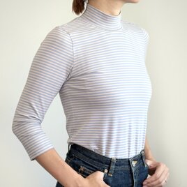 【長袖】【フランス製生地 使用】形にこだわった フレンチボーダー ハイネックTシャツ【カラー・サイズ展開有】の画像